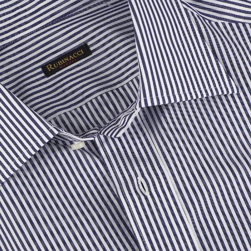 Rubinacci Camicia in cotone rigato bianco e blu Italia
