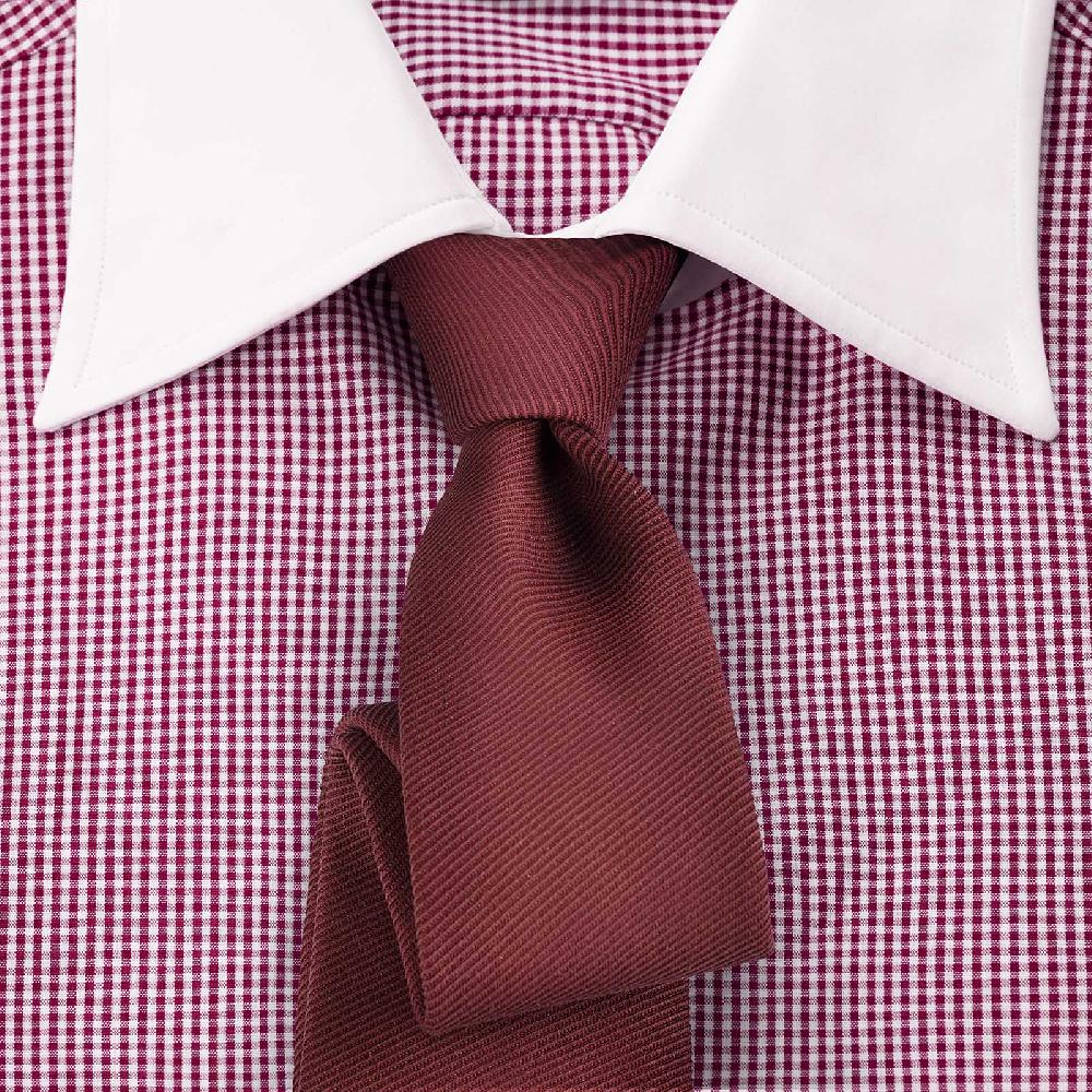Rubinacci Camicia con collo bianco quadretto bordeaux Novità